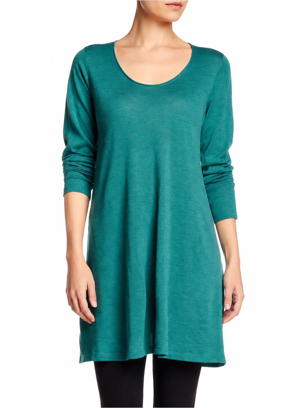 Eileen Fisher Teal Merino Wool Tunic Dress natural fiber 3/4 sleeve